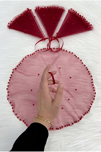 ZEYMERADE Burgundy Bride Groom Handkerchief, Pearl Embellished, Henna Ceremon...