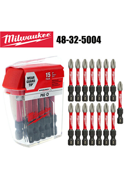 Choice 48-32-5004 Milwaukee PH2 Impact Bits 2" 15 Pack Shock Wave 50X LIFE Wi...
