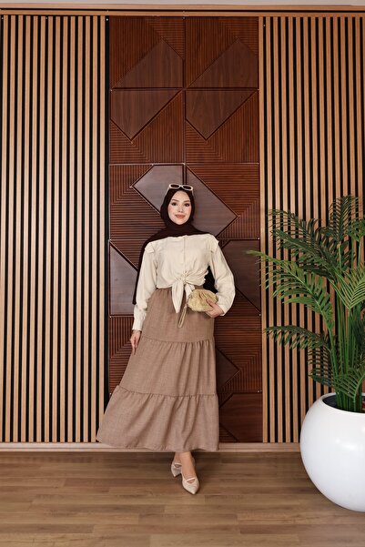 Dayfabric Katlı Yazlık Basic Etek | Açık Kahve
