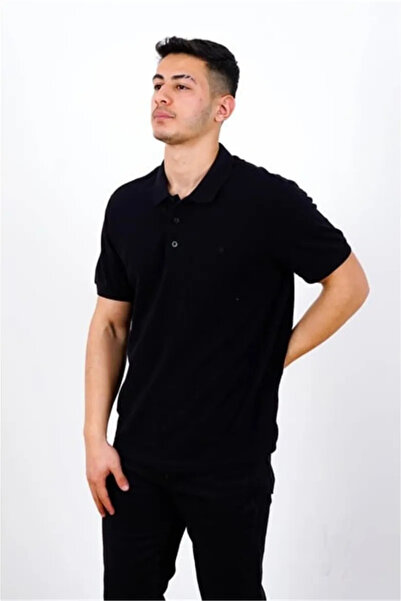 trender Plain Pique Black Men's Polo Neck T-Shirt 2127B