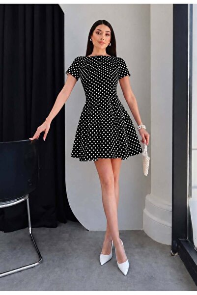 VESS MODA Μίνι φόρεμα με κοντά μανίκια Pauntiyeli ZR Model Μαύρο