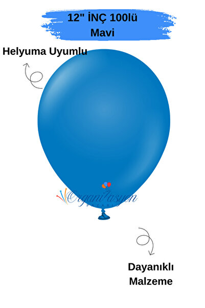 Organizasyon Pazarı Pack of 100 Balloons Blue 12 Inch Decoration Party Orname...