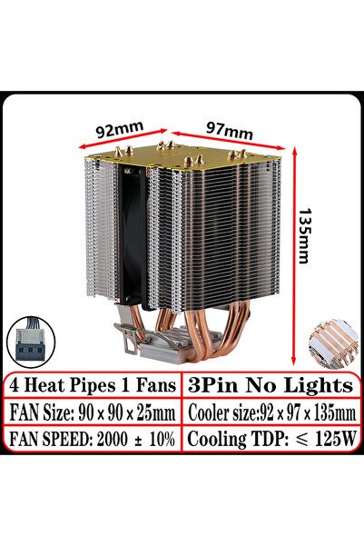 Choice15 Fixed Color CPU slot AM4-AM5 4Heat-pipes 1Fan3pin CPU Fan Compatible...
