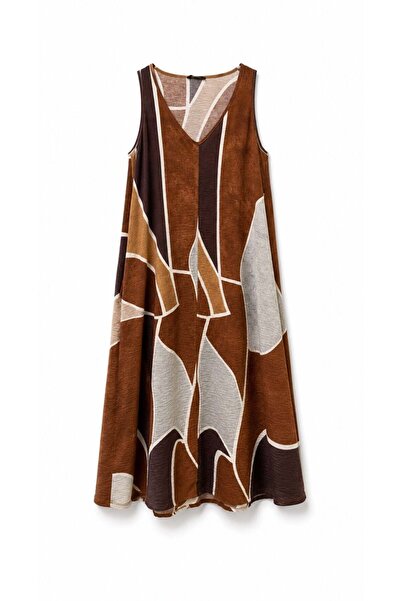 Zelish My Sister Taba Abstract Patterned V-Neck Dress