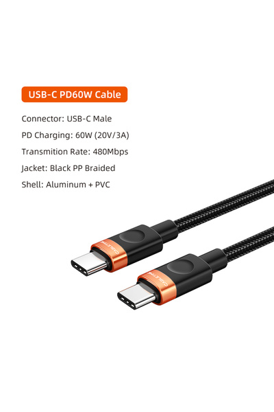 Choice كابل USB-C بطول 1 متر، شحن سريع PD 60 واط، USB 2.0 بسرعة 480 ميجابت في...