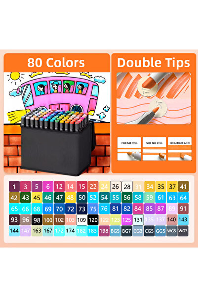 Choice1 80PCS Dual Tip Alcohol Markers Set 24-168 Colors Permanent Oily Marke...