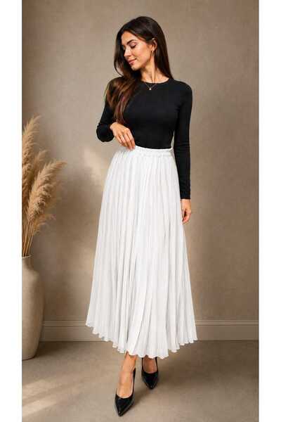 Nihomall20 Women's Pleated Chiffon Long Skirt Elastic Waist Comfortable Cut S...