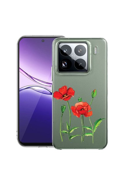 bestcase Прозрачен тънък силиконов калъф, съвместим с Xiaomi 15 Pro, Red Popp...