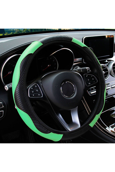 Choice7 green PU carbon fiber leather no inner ring car steering wheel cover ...