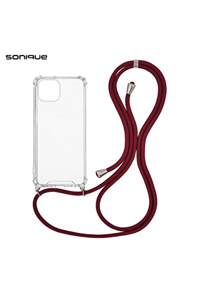 Sonique Θήκη Σιλικόνης με Κορδόνι Armor Clear Apple iPhone 15 Plus Μπορντό