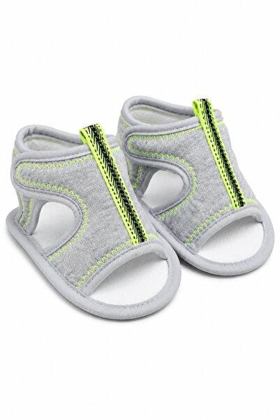 Pure Boutique Light gray sports baby Sandals with neon green, light and flexi...