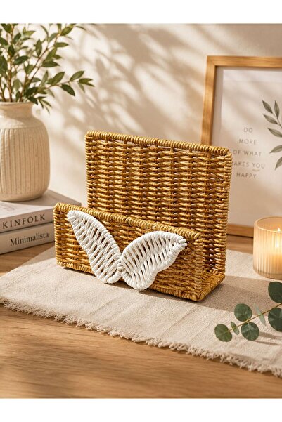 YzHome Hasır Rattan Kare Peçetelik Organizer Masaüstü Düzenleyici 15*17cm