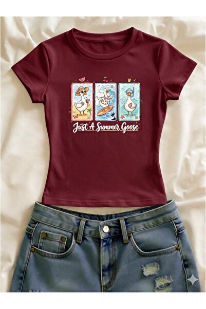 Vordevia Just a Summer Goose Printed Lycra Slim Fit Short Sleeve Crew Neck Te...