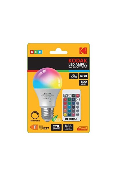 Kodak 9W A60 E27 RGB Led Ampul - Renkli