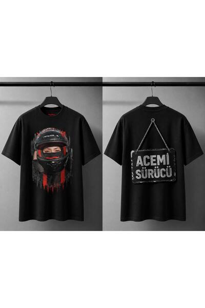 playwear Acemi Sürücü Ön Ve Sırt Baskılı %100 Pamuk Oversize Bol Regular Fit ...