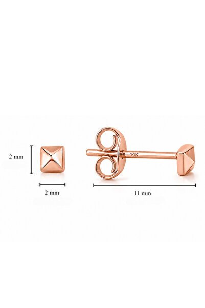 DesignbyKairos 14 Ayar Rose Altın Minimal Piramit Çivi Küpe