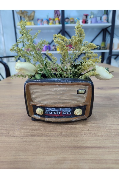 Home nostalji radyo saksı retro dekoratif obje (çiçeksiz göndericektir) 8x13 cm