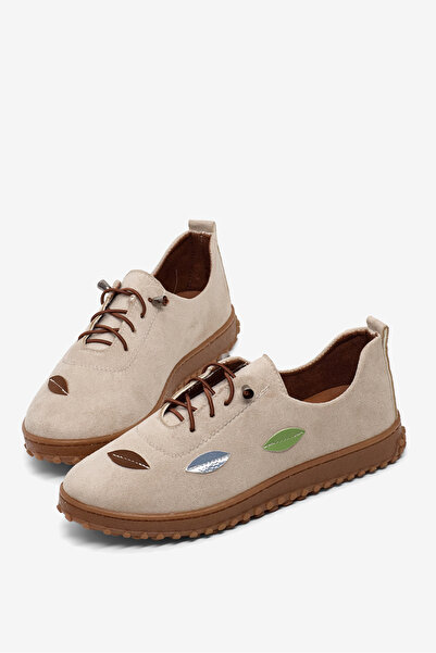 Tonny Black Women's Beige Comfortable Fit Casual Shoes with Leaf Detail