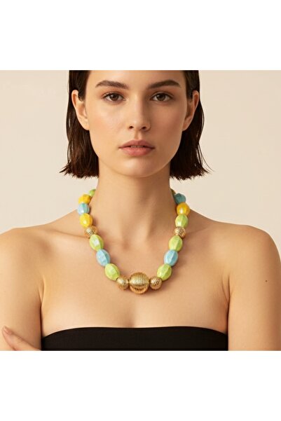 COCOSH TAKI Blue green yellow gold beaded special design necklace