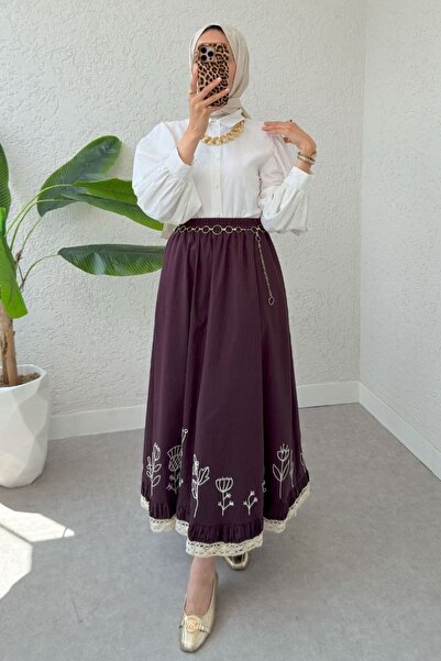 MODA S&S BZLİNE Fusta stil vintage cu dantelă și broderie