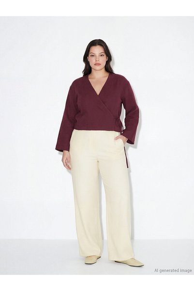 LC Waikiki Nevavm Women's Wide Leg Pants with Elastic Waist and Difference in Color