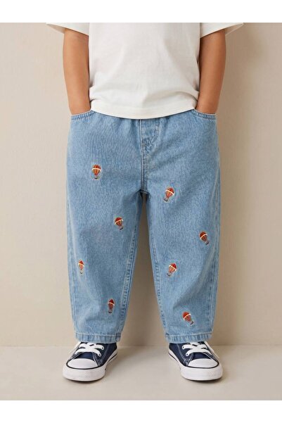 dundeekids Erkek Çocuk Balon Nakışlı Açık Mavi Jean Pantolon