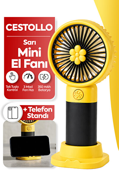 Cestello Sarı Çiçek Tasarım 3 Kademeli Sessiz Mini El Masa Fan Vantilatör Tur...