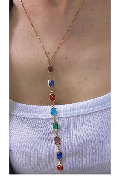 nevamor Steel Colorful Stone Y Model Necklace