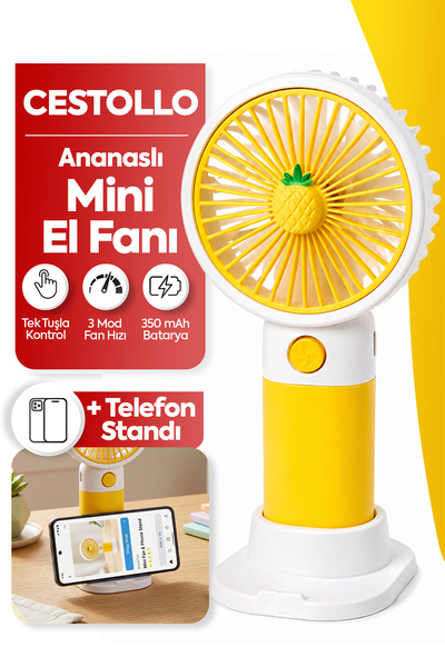 Cestello Ananas Tasarım 3 Kademeli Sessiz Mini El Masa Fan Vantilatör Turbo Ü...