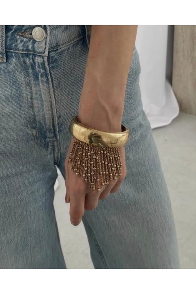 Xui Trend Marka (Zra)Model Bronz Bileklik /Top Sallantılı Kelepçe/Altın Işılt...