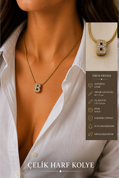 Jack Ferrero Steel Zircon Stone Gold Balloon Letter Necklace