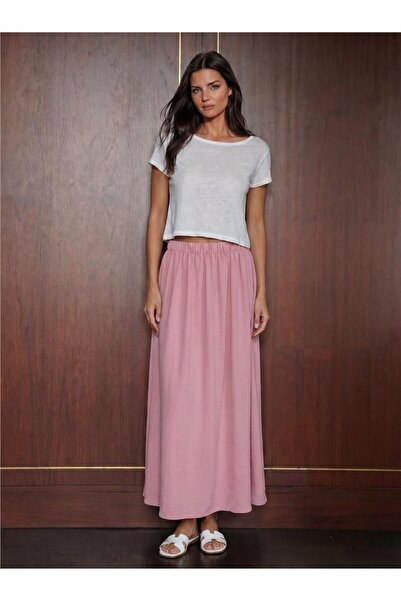 WeShaya Powder Ayrobin Textured Flexible Fabric Elastic Waist Straight Cut Lo...