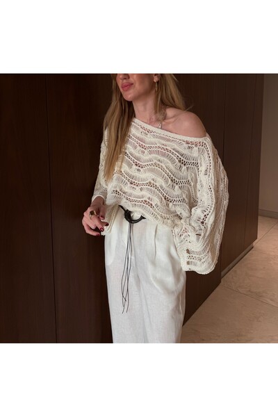 Lavanta Tekstil Boat Neck Openwork Knitwear
