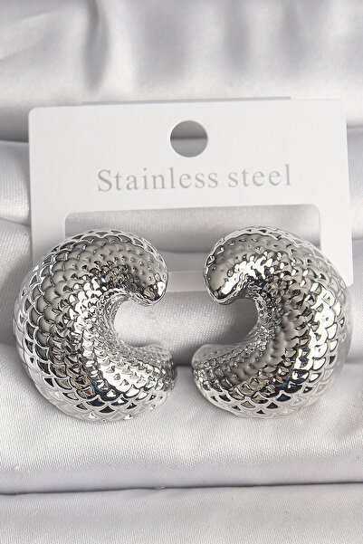 Generic Brand Brass Silver Color Snake Back Patterned Half Hoop Model Women's...