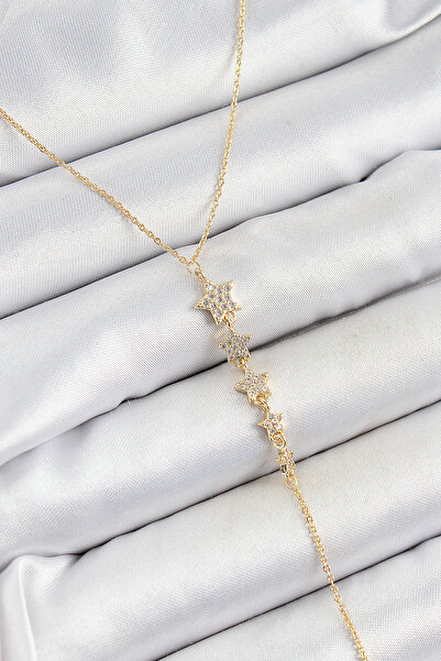ETC Brass Zircon Stone Row Star Figured Y Model Gold Color Women's Necklace 5...