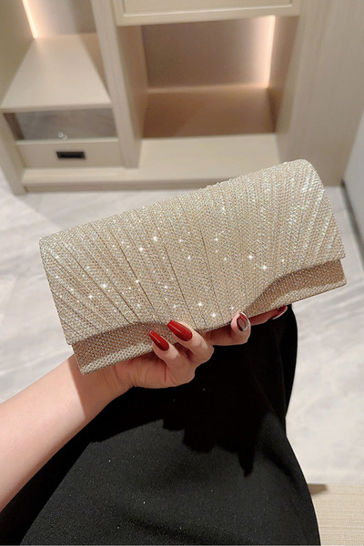 Ku er Light luxury high-end rhinestone pleated dinner bag clutch wedding part...