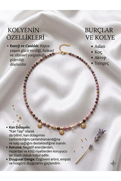 Zihintaşı Atölyesi قلادة من الحجر الطبيعي الياقوتي مع تفاصيل من الفولاذ المقا...