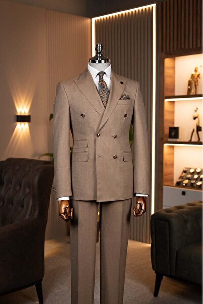 Terzi Ayhan Classics Exclusive Striped Double-Breasted Suit Camel