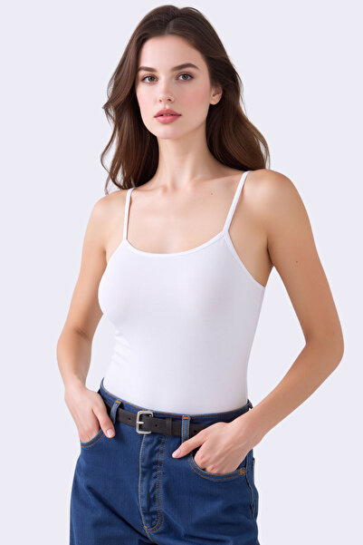 Pearlune قميص داخلي نسائي أساسي بحزام من الخيوط - 95% قطن و5% إيلاستين، ملابس...