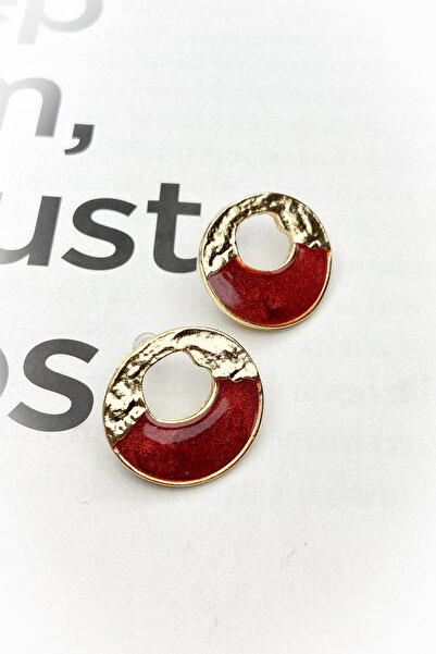 roshel Red gold color round plated earrings