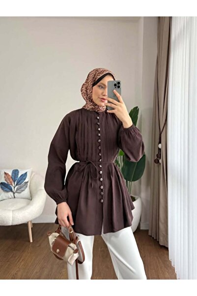 MOONSC قميص نسائي عصري بتفاصيل مربوطة عند الخصر