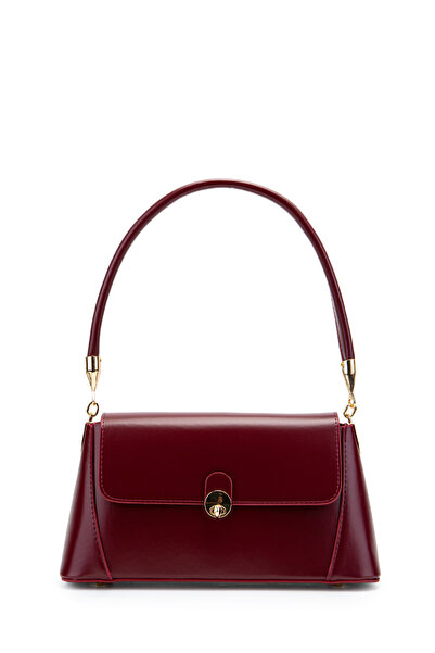 minebag Clamshell Lock Detailed Baguette Women's Shoulder Bag Oslo Claret Red