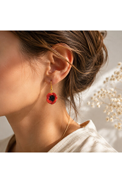 ADAMODART Handmade Murano Glass Poppy Earrings |   Red Flower Earrings