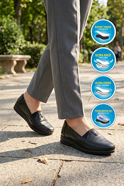 AYAKMOD Black Gel Sole Anatomical Women's Casual Shoes Mother's Shoes 240 Z