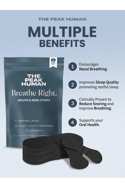 The Peak Human Anti Snoring Mouth Tape and Nasal Strips for Sleeping, 30 Day Supply– Mouth Tape for Adults, Sleep Aid to Promote Nasal Breathing, Improve Oxygen Flow, Skin-Safe & Comfortable