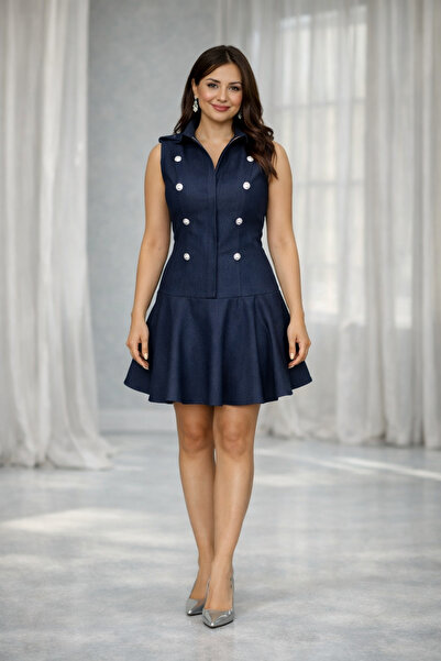 EYFERA Kot Düğme Detay fermuarlı elbise