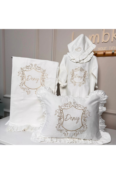 lambkin Baby Kişiye Özel İsim Nakışlı Pamuk Saten Yenidoğan Seti %100 Pamuk B...