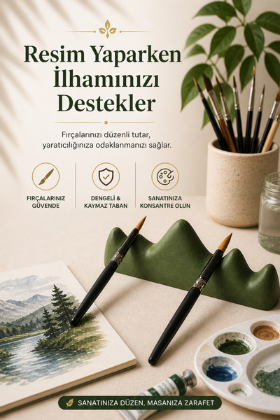 ATB Design Solutions Dağ Formlu Fırçalık | Resim ve Tezhip Sanatı İçin Esteti...