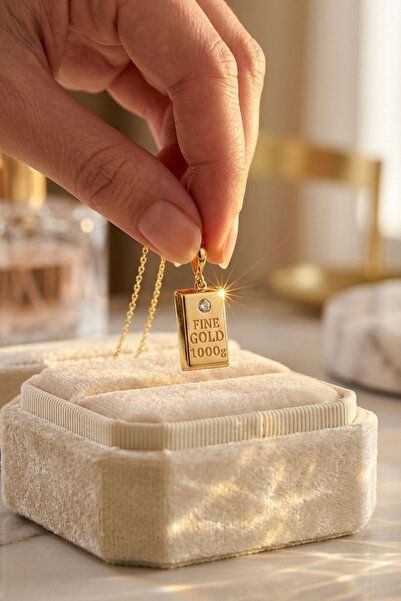 Vua Jewellery 925 Ayar Gümüş Külçe Kolye 14 Ayar Altın Kaplama
