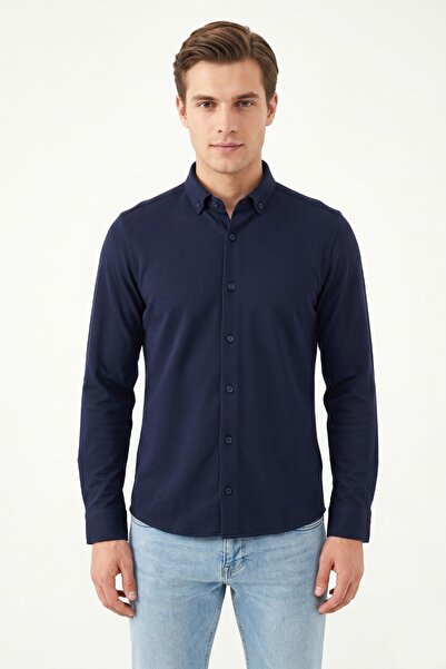 ADVANTE Men's Sport Slim Fit Long Sleeve Honeycomb Textured Shirt Bgl-St05482